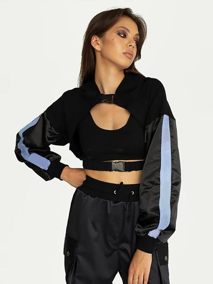 Schoolbag Button Color-block Hoodies&Jackets
