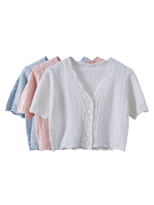 Original Solid Color V-Neck Knitting Cardigans Tops