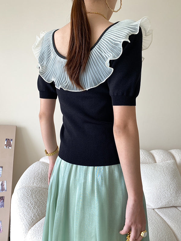 Original Chic Falbala Mesh Split-Joint T-Shirt Top