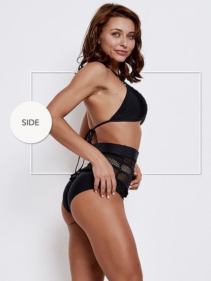 Solid Hollow High Waisted Bikinis Swimwear
