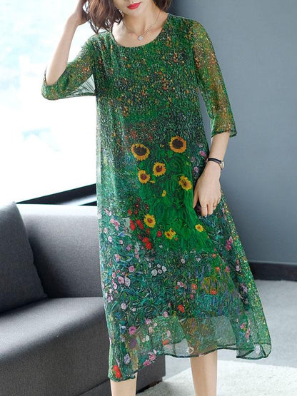Casual Floral Printed Midi Dress