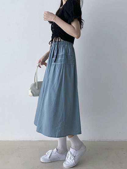 Original Solid Color Empire  A-Line Skirt