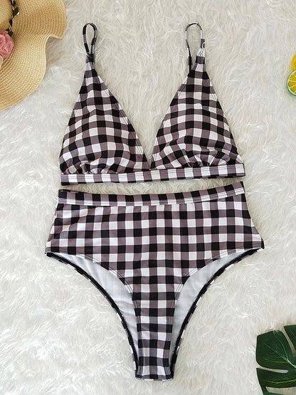 Plaid High Waist Bikinis Swimwear