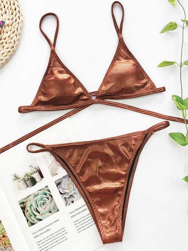 Spaghetti-Neck Bandage Split Type Bikini Swimsuit