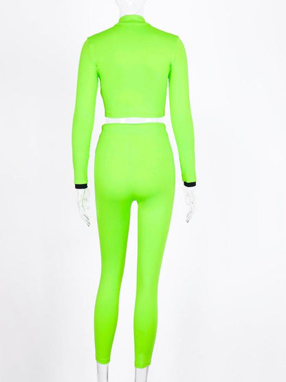 Solid Zipper Tee&Leggings Sports Suits
