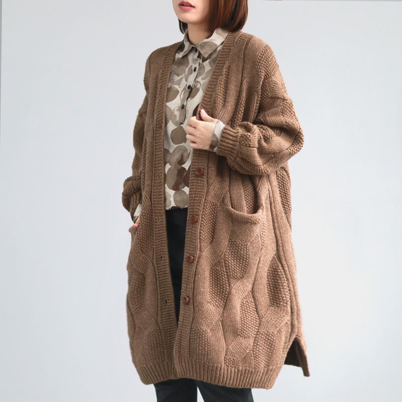 Buykud Casual Solid Color V-neck Thick Cardigan Sweater