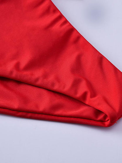 Sexy Single Shoulder Solid Color Split Bikini Swimsuit