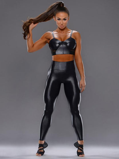 Flexible PU Lift The Hip Wet Look Yoga&Gym Suits