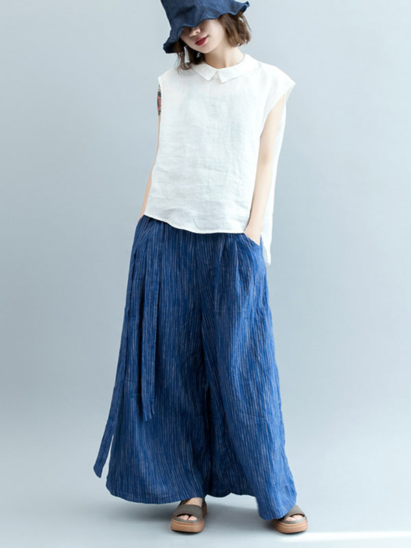 Simple Solid Color Lapel Cap Sleeve Vest Top