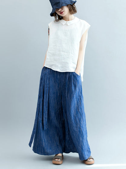Simple Solid Color Lapel Cap Sleeve Vest Top