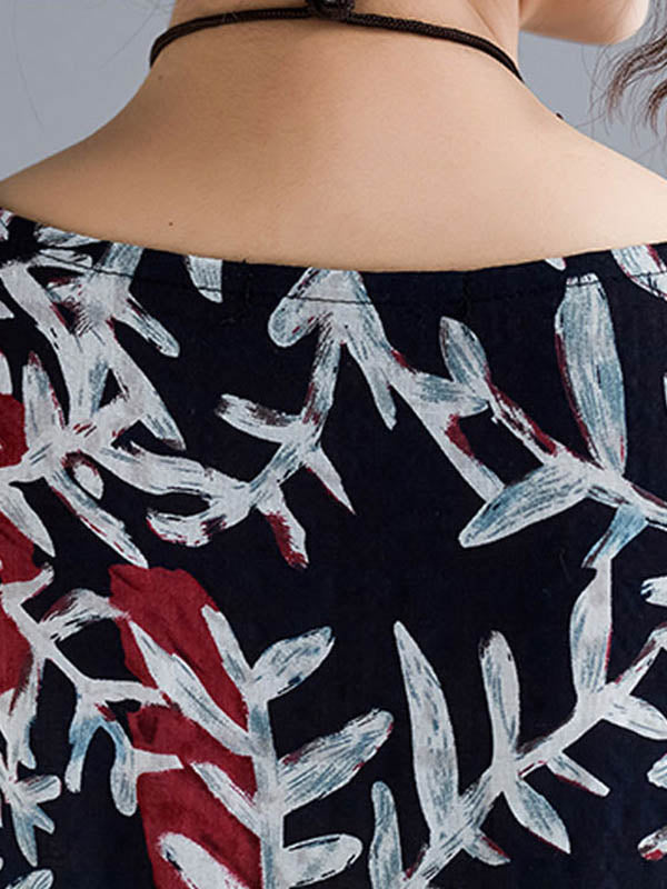 Original Printing Split-Joint Half Sleeve Midi Dress