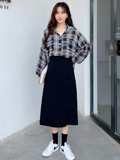 Original Solid Irregularity Split-Side A-Line Skirt