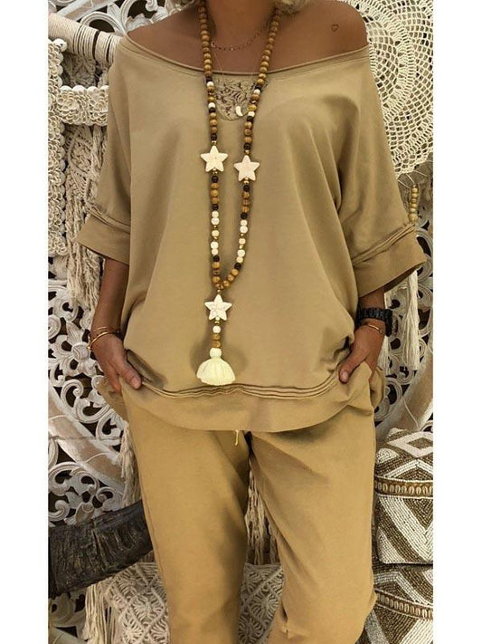 Off-The-Shoulder Seven-Quarter Sleeve T-Shirt