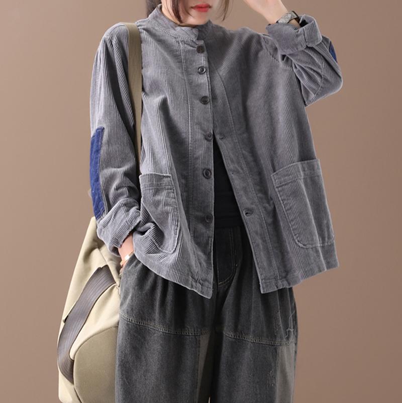 Buykud Patchwork Corduroy Single Breasted Autumn Coat