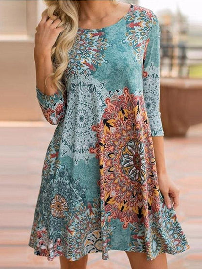 Bohemia Printed Round-neck Mini Dress