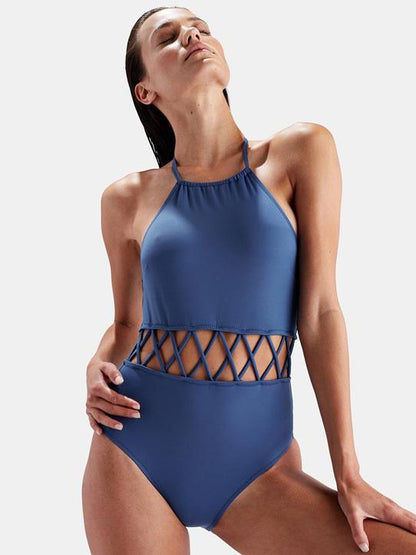 Sennit Hollow Lace-up One-piece Swimsuit
