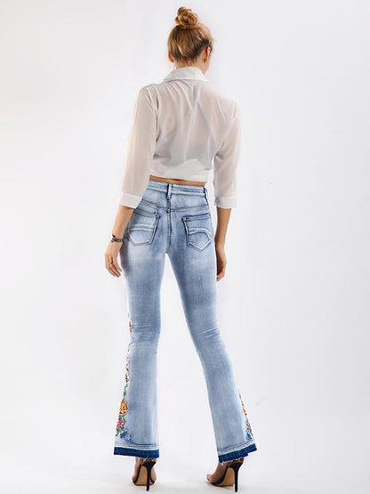Fashion Embroidered Jean Pants Bottoms