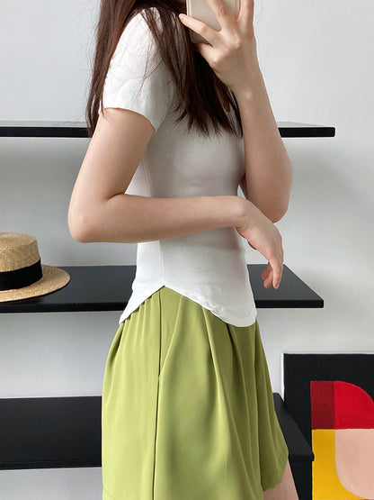Simple Casual Solid Color U-Neck T-Shirt Top