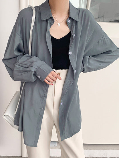 Original Solid Color Thin Lapel Blouses&Shirts Tops