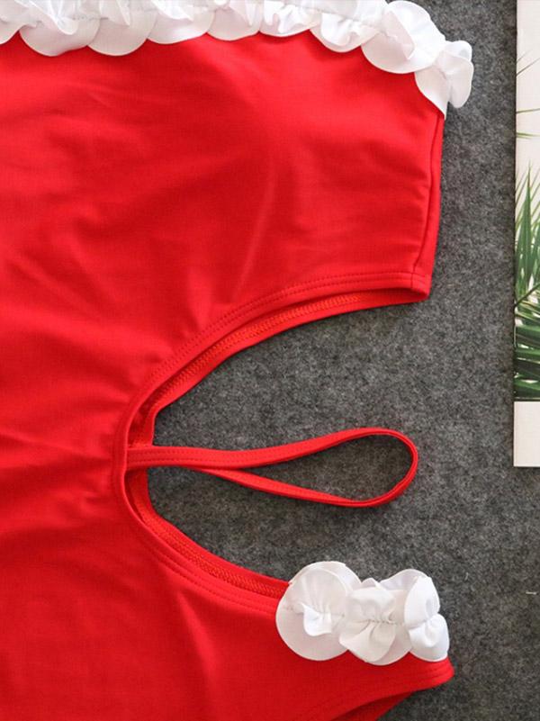 Lace Asymmetric Bandeau One-Piece Swimwear