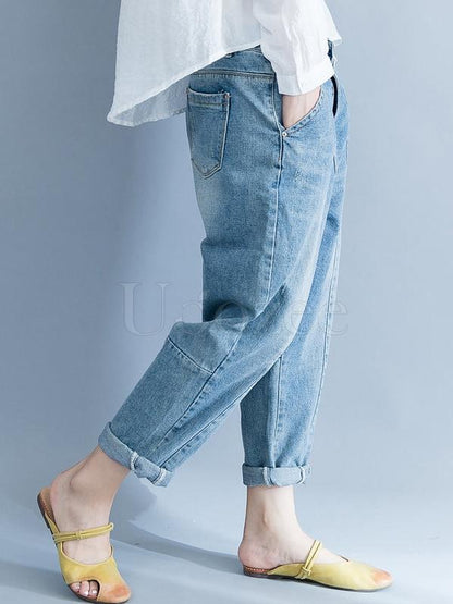 Casual Solid Denim Pants
