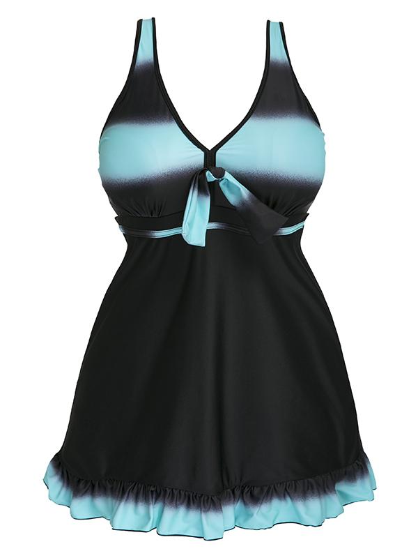 Gradient Stipes High Waist One Piece Swimwear