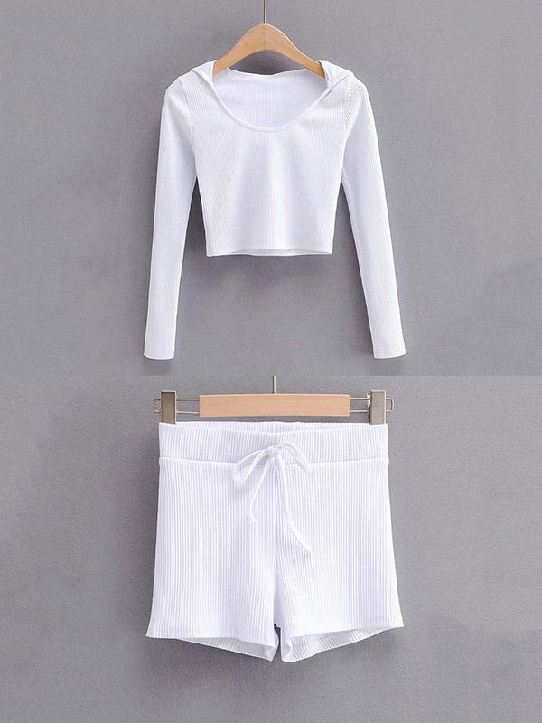 Wrap Solid Long Sleeves Hooded Yoga Suits