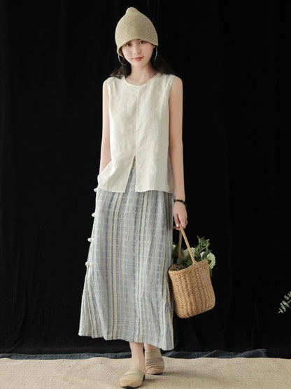 Retro Split-front Sleeveless T-Shirt