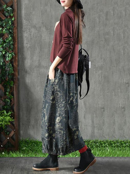 Loose Printed A-line Skirt Bottom