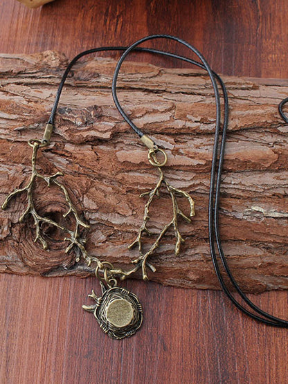 Vintage Paraffined Rope Alloy Branch Swallow Nest Necklace