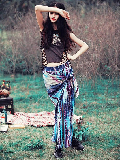 Retro Floral Printed Hollow T-shirt