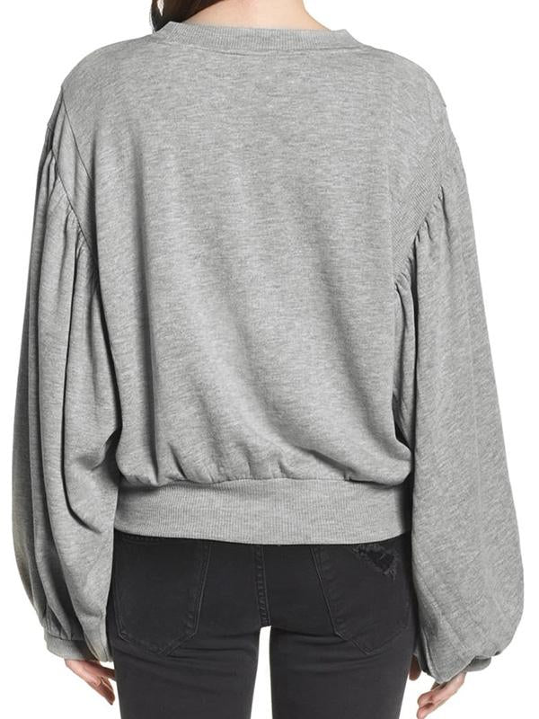 Loose Casual Plain Lantern Sleeve Sweatershirt