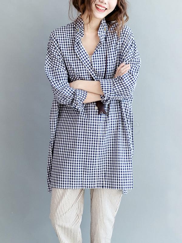 Casual Plaid Lapel Beaded Shirt