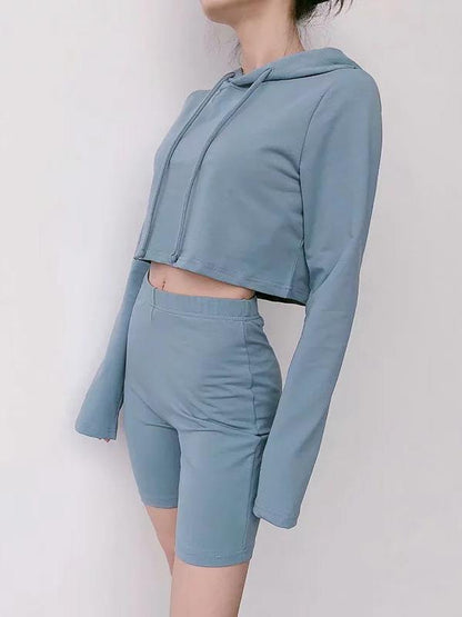 Hooded Long Sleeve Sweatershirts And Shorts Suits