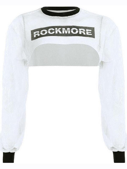 Mesh Letter Printed Long Sleeve Tees