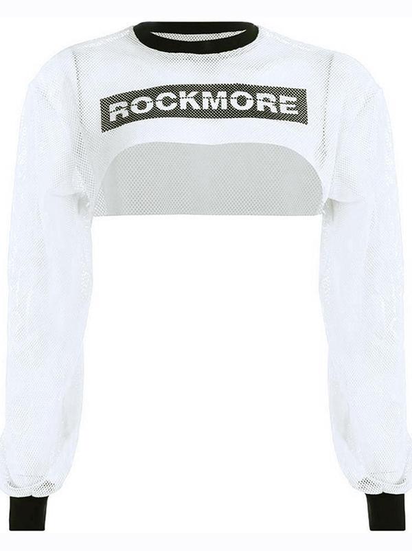 Mesh Letter Printed Long Sleeve Tees