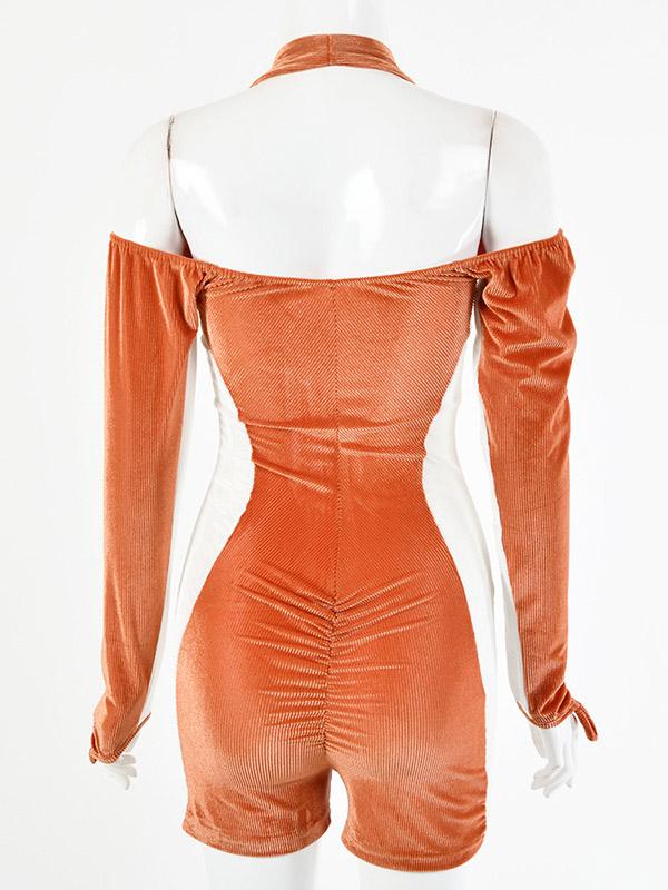 Contrast Color Long Sleeves Halter Neck Rompers