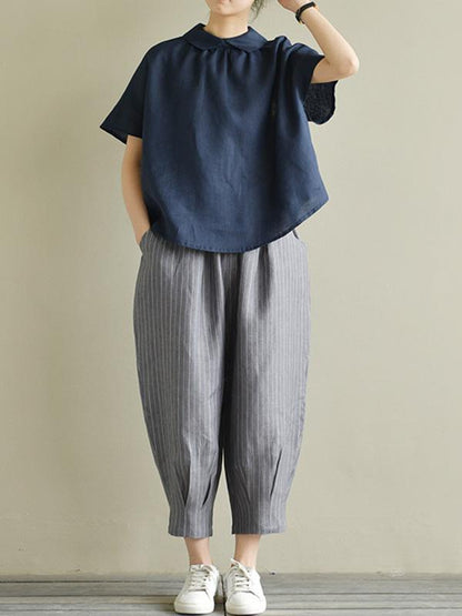 Leisure Solid Lapel Shirt Blouse Tops