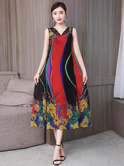 Casual Flower Printed 2-pieces Long Dress