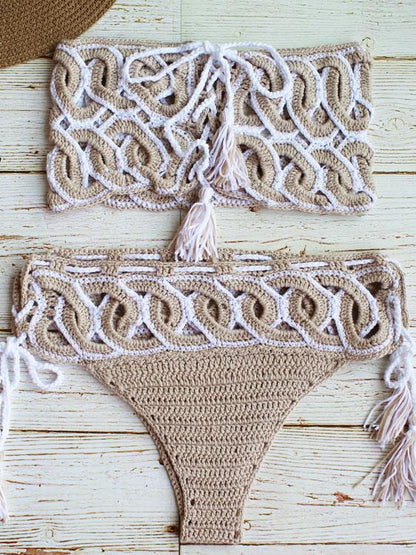 Flora Hollow Bandage Crochet Bikini Swimsuit