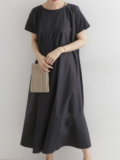 Loose A-line Pure Color Long Dress