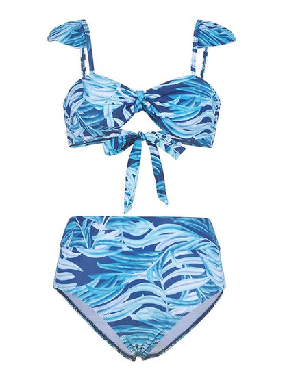 Tropical Print Tie Front Bikini Swimsuit