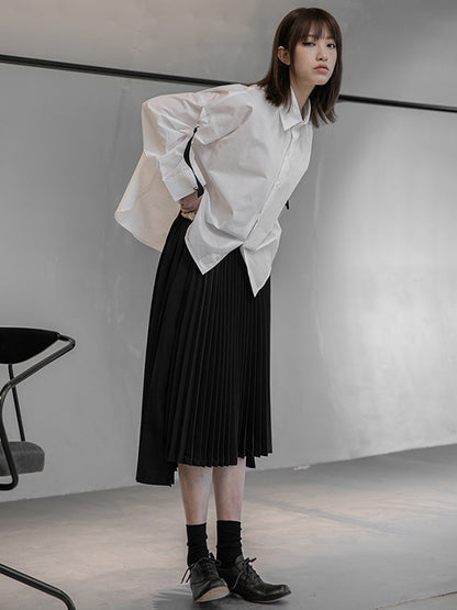 Stylish Solid Color Irregular Empire Waisted Pleated Skirts