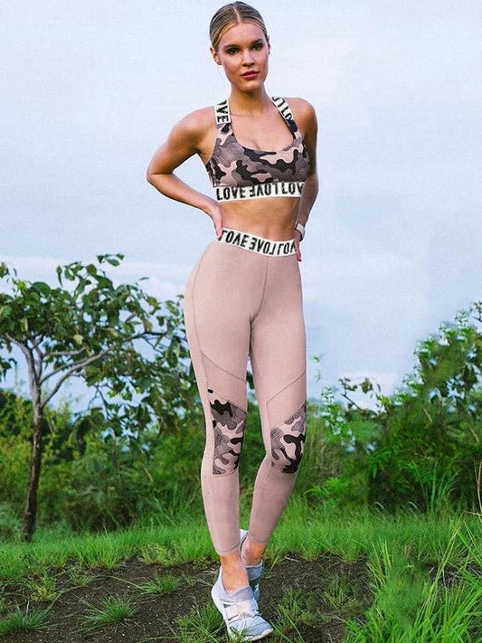 Camouflage Printed Patchwork Gauze Yoga&Gym Suits