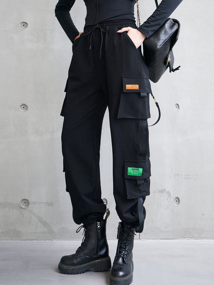 Cool Street Multi-Pocket High-Waist Elasticity Drawstring Pants