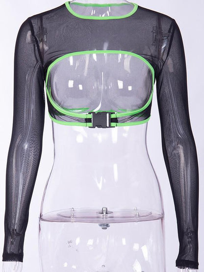 Long Sleeves Hollow See-through Mesh T-Shirts Tops
