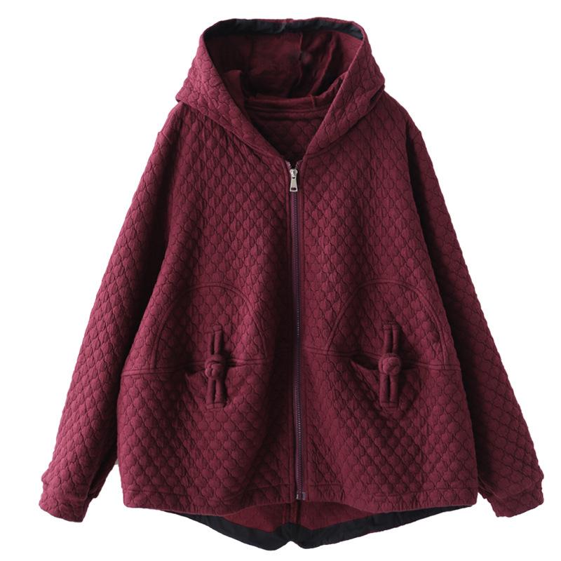 Buykud Retro Solid Color Zipper Autumn Hooded Coat
