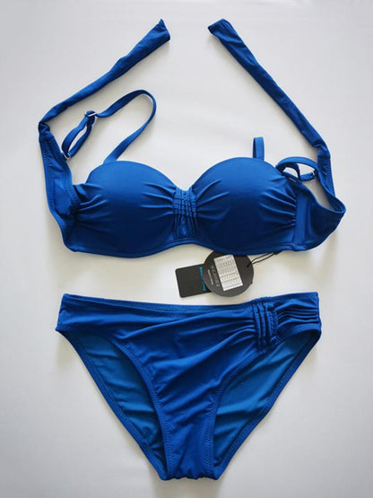 Plain Spaghetti-neck Bikini Swimsuit