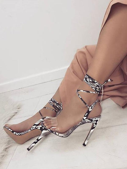Peep Toe Snake Pattern Thin Heels