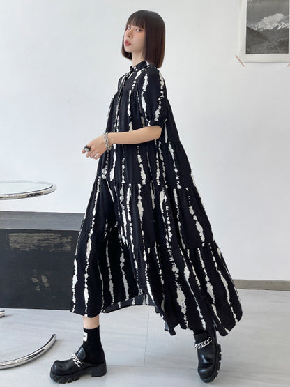 Vintage A-Line Printed Black Midi Dress